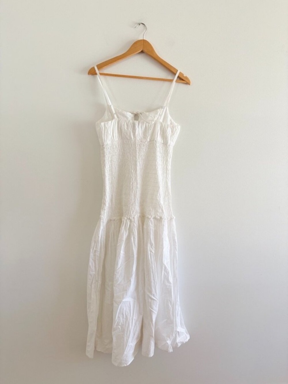 New ASOS White Smocked Bodice Spaghetti Strap Midi Dress-100% cotton - Picture 3 of 4